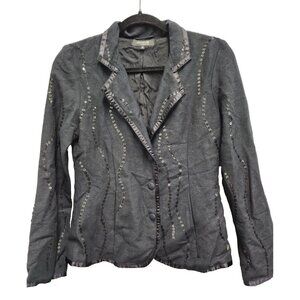 Claire.dk Womens Blazer Jacket Small Black Sequined Single Breasted Carrier